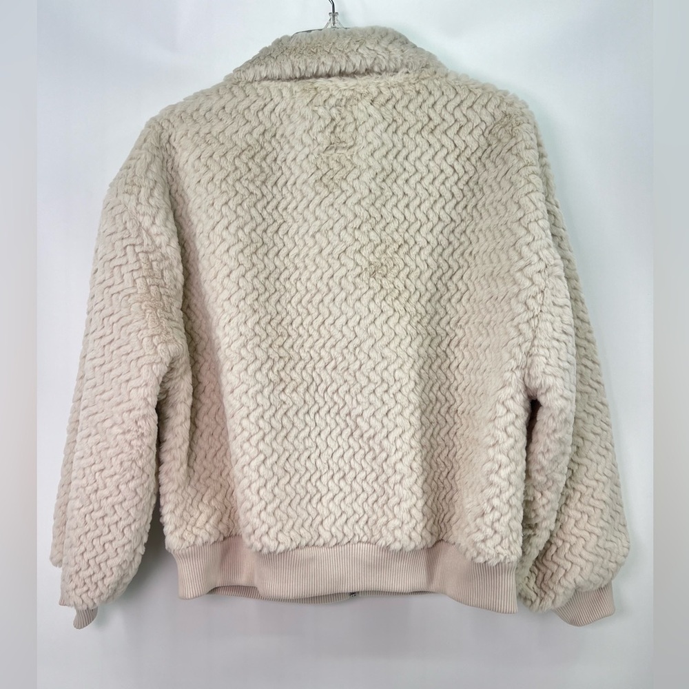 Abercrombie & Fitch Cream Textured Chevron Faux Fur Teddy Bomber Jacket S Small - Picture 7 of 10